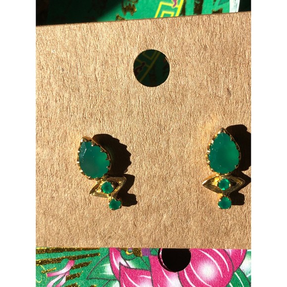 Green Onyx 24 KT Gold Over 925 Sterling Silver Post Fine Designer Jewelry - Picture 4 of 9